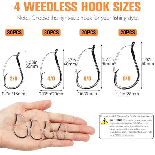 Dovesun 30/20PCS Weedless Hooks Weedless Circle & Octopus Hooks for Catfish Bass Fishing Weedless Fishing Hooks for Saltwater Freshwater Catfish Hooks Size 1# 2/0 4/0 6/0 8/0 - color: Black-Circle Hook, size: 2/0-30PCS