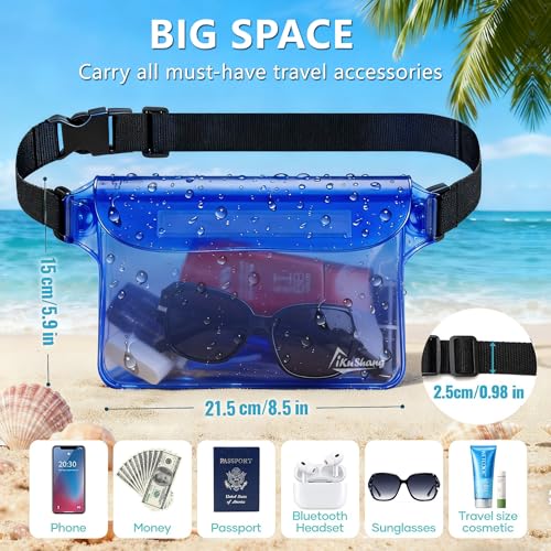 Waterproof Fanny Pack, Dry Bag Phone Pouch for Beach Swimming Kayaking | Floating dry bag keeps wallet & purse safe. Triple zip-lock seals water. Touchscreen works wet. Cruise, fishing & travel - color: Blue+Black