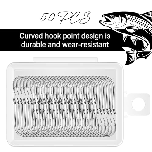 50PCS Sharp Barbed Fishing Hooks, High-Carbon Steel Ultra-Strong, Single Size with Hole for Easy Tying, Secure Portable Box Included – Ideal for Bank Fishing, Lure Fishing & All Conditions - size: 14#