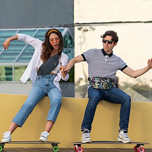 WATERFLY Fanny Pack Waist Bag: Small Hip Pouch Bum Bag Fannie Pack Phanny Fannypack Waistpack Bumbag Beltbag Sport Slim Fashionable for Jogging Hiking Hiker Woman Man - color: Blue Leaves