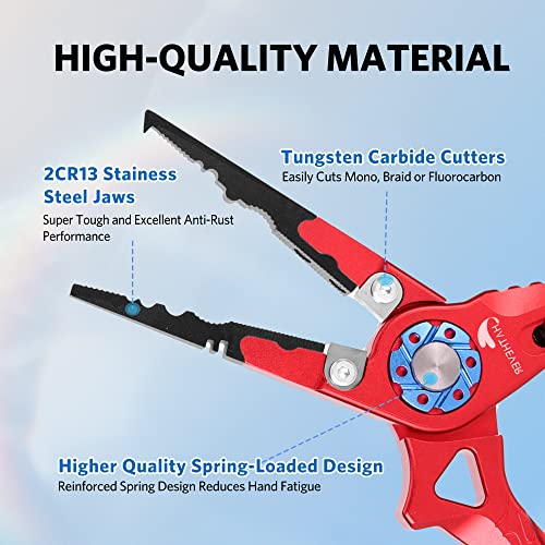 Saltwater Fishing Pliers, Split Ring Pliers for Fishing with Safety Lock, Fish Pliers with Sheath and Lanyard, Fishing Gifts for Men - color: B-red