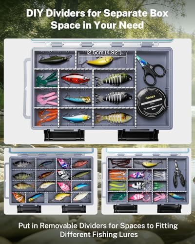Gonex Fishing Tackle Boxes, 2-Pack Waterproof 3700 Tackle Trays with Adjustable Dividers, Portable Clear Plastic Tackle Organizers with DIY Dividers for Lures, Hooks, Bass Gear, Gray - size: 2pcs 3700 (14.2x9.1x2inch)