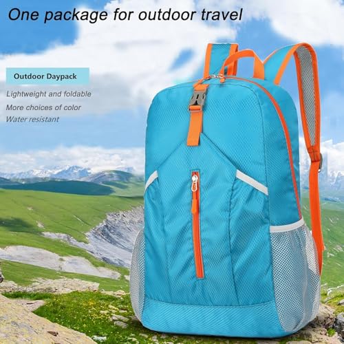 levayhill 25L Foldable Hiking Backpack,Small Packable Daypack, Blue | Lightweight Collapsible Bag,Water Repellent Travel Basic-Daypack,Men Women Camping Cycling Rucksack Outdoor Back Pack - color: Blue