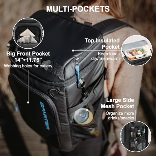 SPARTER Backpack Cooler Insulated Leak Proof 33/49 Cans, 2 Insulated Compartments Thermal Bag, Portable Lightweight Beach Travel Camping Lunch Backpack for Men and Women - color: Black, size: 49 Can