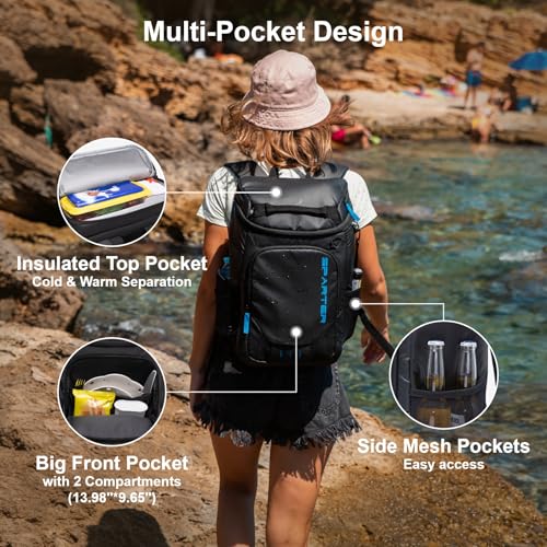 SPARTER Backpack Cooler Insulated Leak Proof 33/49 Cans, 2 Insulated Compartments Thermal Bag, Portable Lightweight Beach Travel Camping Lunch Backpack for Men and Women - color: Black, size: 33 Can