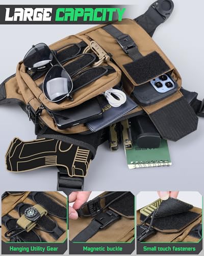 RXW Chest Bag for Men Women, Running Chest Pack Sport Chest Rigs Tactical Chest Pack Days Hikes Hiking Vest Carry - color: Coyote Brown