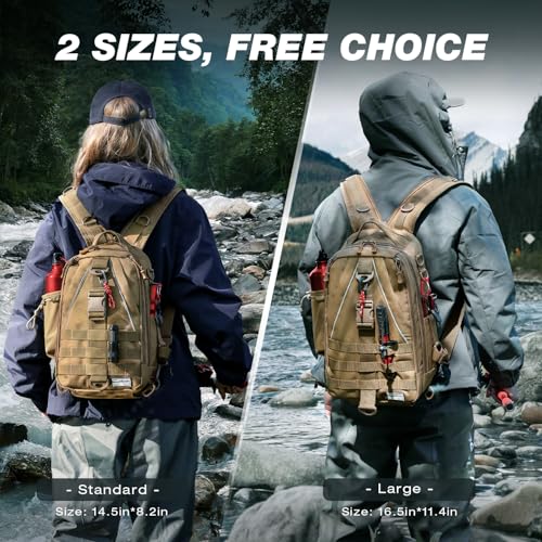 Ghosthorn Fishing Backpack Waterproof Tackle Bag Sling Bag Gift - color: Khaki, size: Large