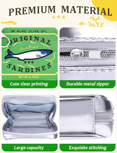 Cessfle Canned Sardines Makeup Bag, Funny Sardine Tin Fish Cosmetic Bag, Creative Cute Makeup Bag Kawaii Pencil Case Pouch, Coquette Make up Pouch for Women - color: Green
