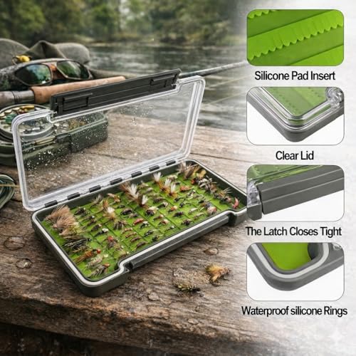 Aventik Waterproof Fly Box Clear Lid with Deep Design Silicone Tackle Box for Large Flies & Jig Heads Durable Lightweight Fly Fishing Storage Case(H048XLA-SF) - style: H048XLA-SF