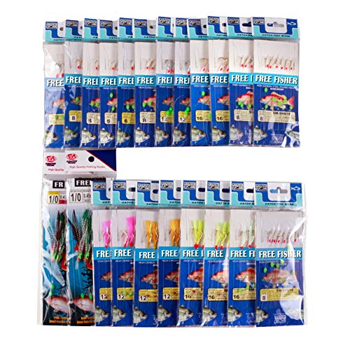22 Packs Bait Rigs Set, Fishing Bait Rigs,Fishing Rigs with Sharp Hooks,Soft Shrimp Lure Surf Fishing Rigs Fish Skin Feather Hooks for Freshwater