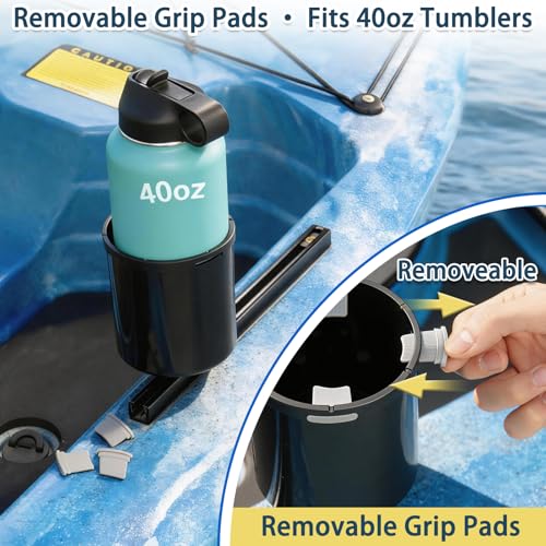 Upgraded Kayak Cup Holder with Track & Clamp Mount, 360° Adjustable Cup Holder Fits 12oz-40oz Tumblers, 2-in-1 Cup & Storage Bin for Kayak Fishing, Tree Stand Hunting, Fits Round & Square Rods - color: Pack Of 1