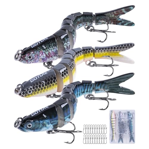 Goture Bass Fishing Lures, Lifelike Jointed Swimbait for Bass Trout Walleye Crappie Pike, Slow Sinking Segment Swimming Bait Fishing Lures for Freshwater and Saltwater, Gifts for Men - color: C:3pcs Bass Lures with 20pcs Snaps