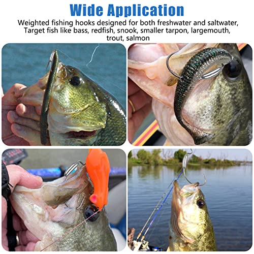 Weighted Swimbait Hooks Saltwater, 30Pcs Worm Fishing Offset Hook Wide Gap Bass Fishing Hooks for Soft Plastic Worm Lures - size: 2/0-2.8g-30pcs