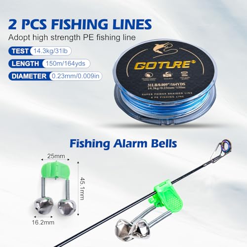 GOTURE Telescopic Fishing Rod and Reel Combos, Carbon Fiber Travel Fishing Pole, 9+1 BB Spinning Reel, Saltwater Freshwater Fishing Gear Kit with Braided Line, Lures, Carrier Bag for Bass Trout - color: 2 Rod & 2 Reel Spinning Fishing Combo - Oxford Soft
