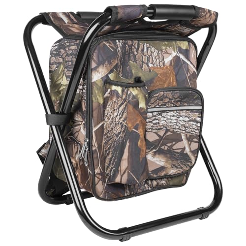 Kikerike Backpack Stool Cooler Chair Heavy Duty 300 LBS Max Load Portable Lightweight Stool Backpack Folding Fishing Cooler Seat for Camping Hunting Fishing - Woodland - color: Woodland