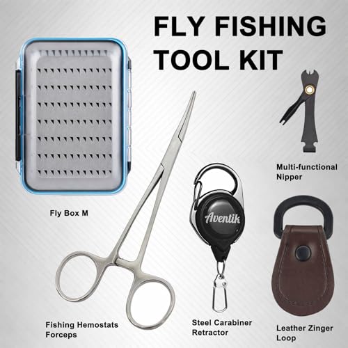Aventik Fly Fishing Vest Tool Kit Fishing Gear with Fly Box Fly Fishing Forceps Nipper Retractor Fly Fishing Zinger Leader Straightener Beginner Fly Fishing Accessory Kit - style: H18MB+4in1