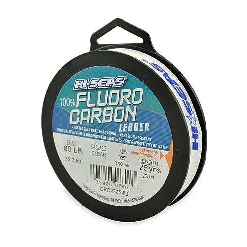 HI-SEAS 100% FLUOROCARBON Fishing LINE Leader - Clear Invisible Leader UNDETECTABLE to Fish, Fast Sinking 6LB-400LB - style: 0.035 in / 0.90 Mm, 80 Lb, 25 Yd