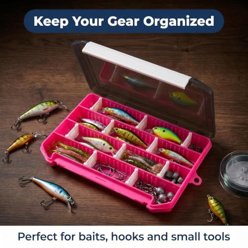 2-Pack Fishing Tackle Boxes,Small Tackle Trays with Adjustable Dividers for Hooks, Weights, Swivels, Hard Lures (Pink) - color: 2 Pack Pink(Size: 8" L x 5.5" W x 1" H)
