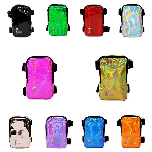 Holographic Thigh Bag | Leg Harness for Women | Outdoor Waist Pouch | Carnival Hiking Travel Fanny Pack with Adjustable Straps | Black Gloss - color: Black Glossy