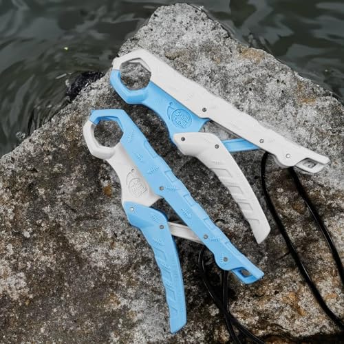 SNAIL TRAIL 7.5''/9'' Floating Fish Gripper, Fishing Grabber, Catfish Mouth Pliers, Caught Bass Holder, Digital Scale Hook Clamp, Saltwater Lip Grip Tool with Lanyard, Gifts for Men, White-Blue - color: White-blue, size: 7.5"