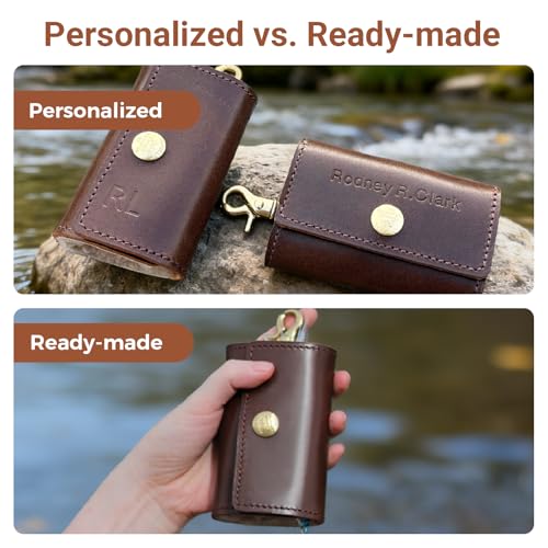 Handmade Brown Leather Fishing Lure Case | Fly Wallet With Wool Lining (Dark Brown) - color: Dark Brown