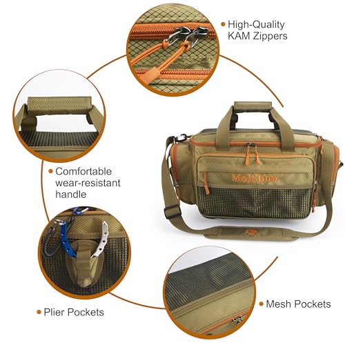 Fishing Tackle Box Bag - Fishing Bags for Saltwater or Freshwater (#Khaki) Fishing Tackle Bags - Padded Shoulder Strap - Tackle Bag for 3600 3700 Tackle Box - color: Khaki-Large (20"L*11.8"W*9.8"H)