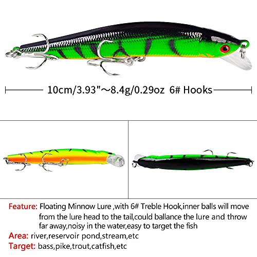 10pcs Fishing Lures - Life-Like Swimbait, Minnow Hard Lure Bass Trout Baits Kit, Topwater Hard Baits Crankbait Swimbait for Saltwater Freshwater