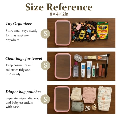 4 pcs Clear Zipper Pouches,Hard Shell Zipper Case, Toiletry Bag for Travel, CLear Diaper Bag, Toiletry Pouch, Travel Organizer, Cosmetic Bag,Toy Storage Bins (M+3S) (Light Pink) - color: Light Pink, size: M+3S