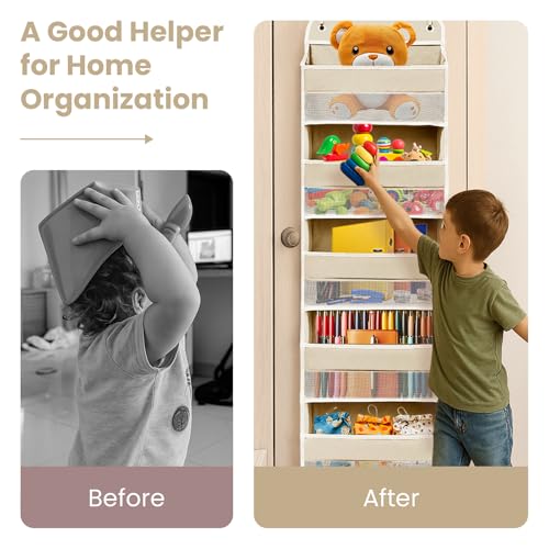 Space Saving Over The Door Organizer,5 Shelves & 8 Side Pockets,Anti Tilt Hanging Behind Door Storage,Heavy-Duty Reinforced Mesh Rack Holds 44lb for Bathroom,Pantry, Nursery,Closet, Shoes, Towels - color: Ivory White, size: 5 shelf