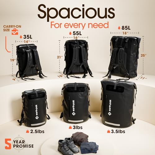 Earth Pak Waterproof Backpack - Heavy Duty Hiking Backpack - Roll-Top Closure Bag - Cushioned Dry Bag Waterproof Phone Case - color: Black, size: 85L