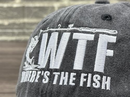 Fishing Baseball Cap for Men Women, Adjustable Embroidered Hat | Fishing Gear, Outdoor Adventure Design, Precision Embroidery Craft, One Size Adjustable Fit - color: Wheres the Fish (Washed Black)