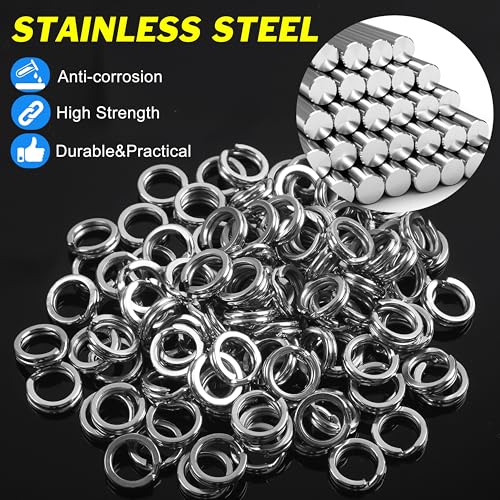 SILANON Fishing Split Rings Stainless Steel Lure Rings Flattened Hyber Wire Split Rings for Fishing Lures Solid Snap Rings Saltwater Terminal Tackle Connector 22-145LB 100pcs - size: 6mm-100pcs