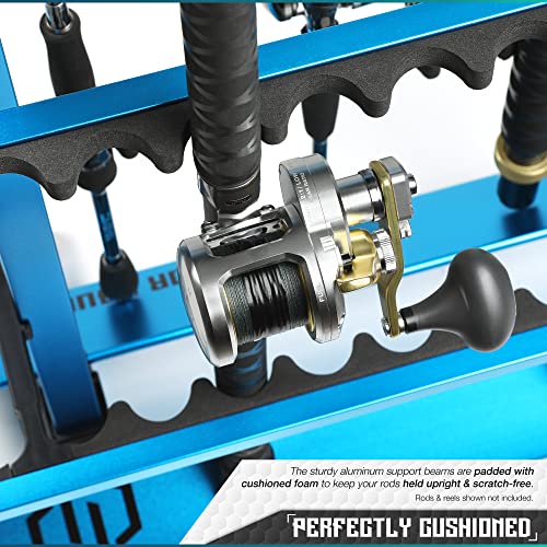 Savior Equipment Fishing Rod Rack Holder Organizer, 24-48 Slots to Hold Fresh Salt Water Spinning Rods & Reel Combo, Lightweight Aluminum Vertical Fish Pole Garage Storage Ground Display Stand - color: Ocean Blue, size: 36-Slots