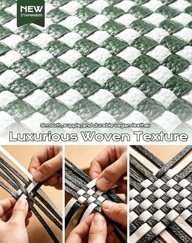 Trendy Woven Checkered Crossbody Bum Bag for Women，PU Leather Checkered Purse Fanny Packs Belt Bag (Woven Bum Bag - Bean Green White) - color: Woven Bum Bag - Bean Green White