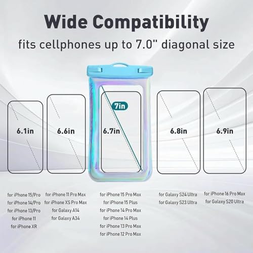 Floatable Soap Bubble Waterproof Phone Pouch/Case with Crossbody Lanyard for iPhone 17 16 Pro Max/15 Pro/14/13/12, IP68 Cellphone Dry Bag Beach Cruise Ship Essentials,Iridescent Blue,1 Pack - color: A2-Iridescent Blue