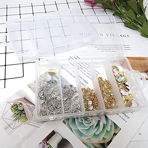 Honbay 2PCS Clear Visible Plastic Fishing Tackle Accessory Box Fishing Lure Bait Hooks Storage Box Case Container Jewelry Making Findings Organizer Box Storage Container Case (M:7"x4.3"x1.2")