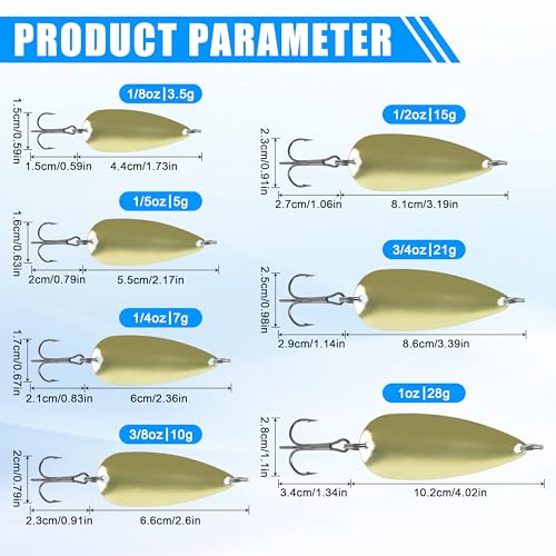 Fishing Spoons Fishing Lures Kit, 5pcs Gold Metal Jigging Casting Lure Trolling Spoon with with Treble Hooks for Trout Salmon Bass Walleye Trout - size: 3/16oz(5g)