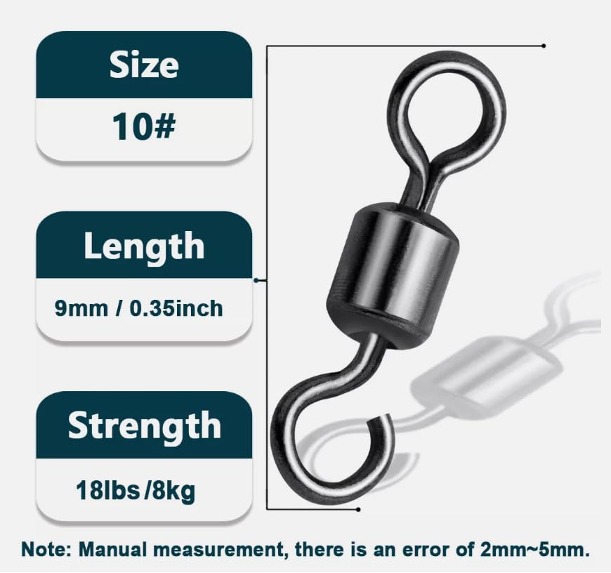100 pcs Fishing Swivels Open Eye Rolling Swivel Quick Change Leader Line Connector - size: 12 # 8mm 100pcs