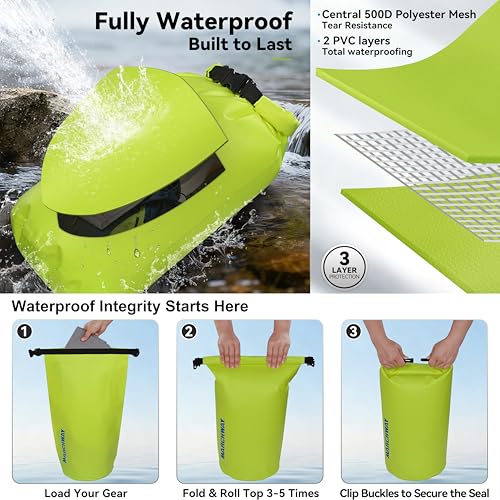 MARCHWAY Floating Waterproof Dry Bag Backpack 5L/10L/20L/30L/40L, Roll Top Sack Keeps Gear Dry for Kayaking, Rafting, Boating, Swimming, Camping, Hiking, Beach, Fishing - color: Bright Yellow, size: 40L