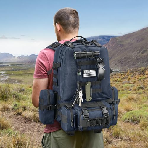 CVLIFE 60L Tactical Backpack for Men Women Military Large Army Rucksack | 3 Day Bug Out Survival Molle Bag, D-Ring Clips & Compass Accessories, Hiking Camping Gym Daypack, Blue - color: Blue