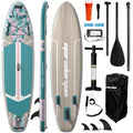 11ft Inflatable Stand Up Paddle Board, Wood Grain Ultra Lightweight SUP, 430lb Capacity for Adults Youth Family, for Fishing Surfing Camping, Includes Backpack & Pump - color: Pink Grained Grey Wood