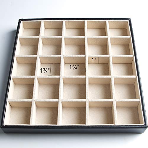 Frebeauty 50 Grid Earring Holder Organizer,2 Layer Jewelry Box for Women | faux leather,velvet lining,adjustable divider,jewelry organizer for ring necklace and bracelet,for home use and jewelry store - color: Black