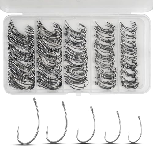 200pcs Barbless Fishing Hooks Kit Curve Shank Barbless Hook Carp Trout Circle Crank Fly Tying Fishing Hooks Leader Bait Rigs Fishing Accessoires Freshwater Saltwater