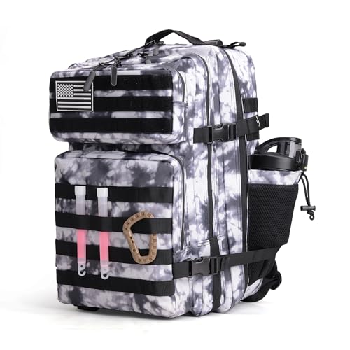 LUPU TACTICAL 45L Backpack for Men and Women 3 Days Assault Pack Outdoor Travel Hiking Camping Rucksack with Molle Webbing (Black and White)