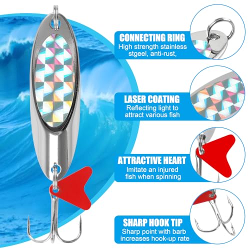 Fishing Lures Casting Spoon Lure, 5pcs Hard Metal Spoon Fishing Lures for Trout Bass Crappie Pike Walleye Saltwater Freshwater Fishing Gear 3/16oz-2oz - color: Silver-red heart, size: 1oz(28g)