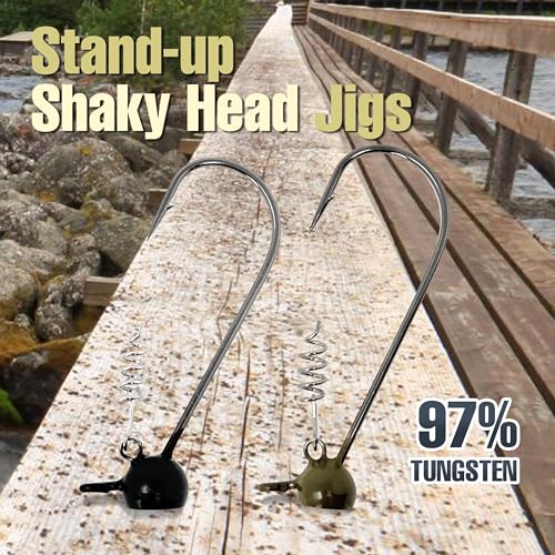 Reaction Tackle Tungsten Stand-Up Shaky Head Jigs for Bass Fishing, Finesse Worm Jig Heads with Screw Lock Keeper (5-Pack) - color: Green Pumpkin, size: 1/2 Oz