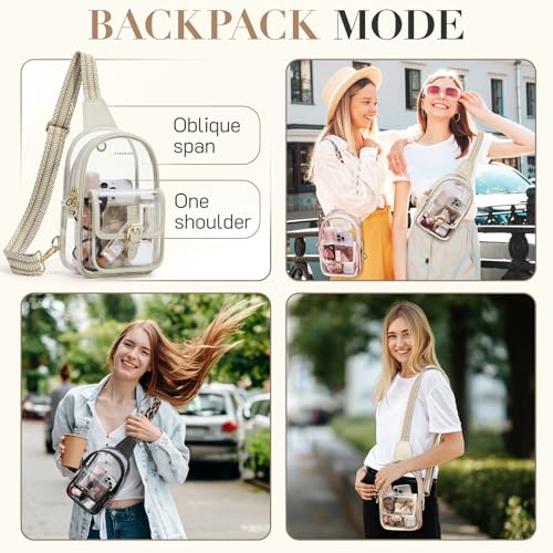 Missnine Anti-Theft Clear Sling Bag Clear Fanny Pack Stadium Approved Crossbody Bag Purse Trendy Heavy Duty Transparent Chest Bags with Guitar Strap for Concerts Sport Events - color: L-khaki[anti-theft]