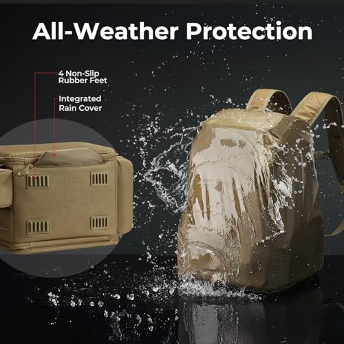 Piscifun 52L Fishing Tackle Backpack with Rod Holders & 4 Tackle Boxes, Large Tackle Bag for Gear Storage with Rain Cover - color: Khaki