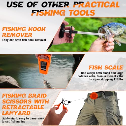 Hikary 10 Pcs Fishing Tool Kit,Folding Fishing Net Set with Storang Bag,Pliers with Lanyard and Protective Sheaths,Hook Remover,Fish Gripper,Fish Scale,Scissors for Fisherman Travel Gifts - color: Orange