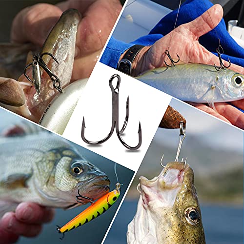 Fishing Treble Hooks Triple Fishing Hooks High Carbon Steel Barbed Sharp Round Bend Treble Hooks Replacement for Hard Lures Bait - color: Black, size: 2#-50pcs